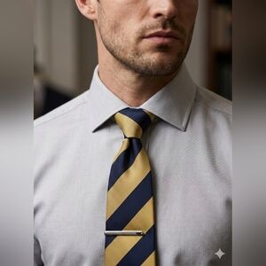 Hugo Boss Navy and Gold Striped Silk Tie